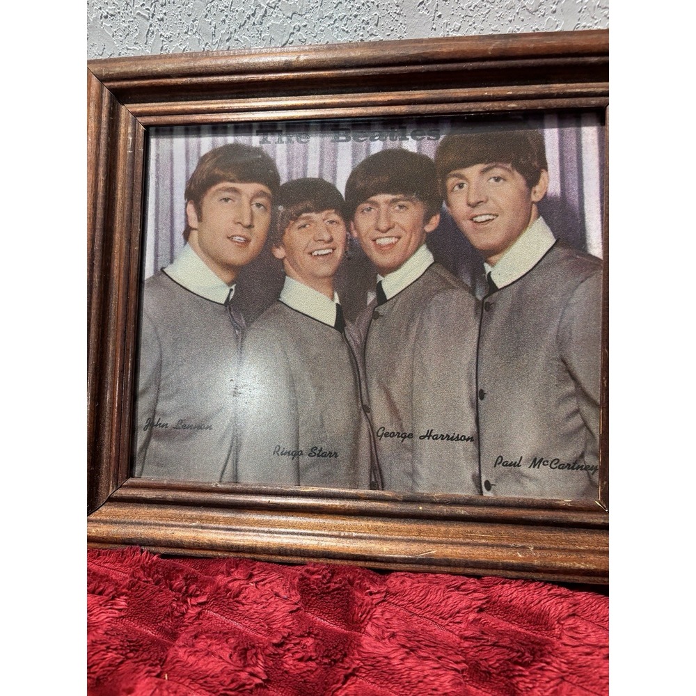 4 Piece Beatles Glossy Photo In Wooden Frames 9x11 Paul John Ringo & Group 10x12